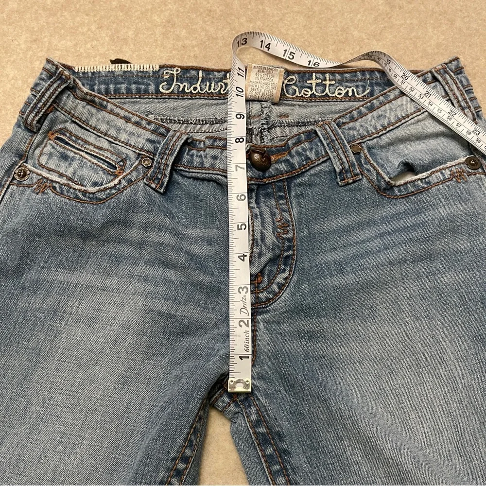 Industrial Cotton Y2K Low Rise Flare Embroidered Blue Denim Jeans Junior Size 13